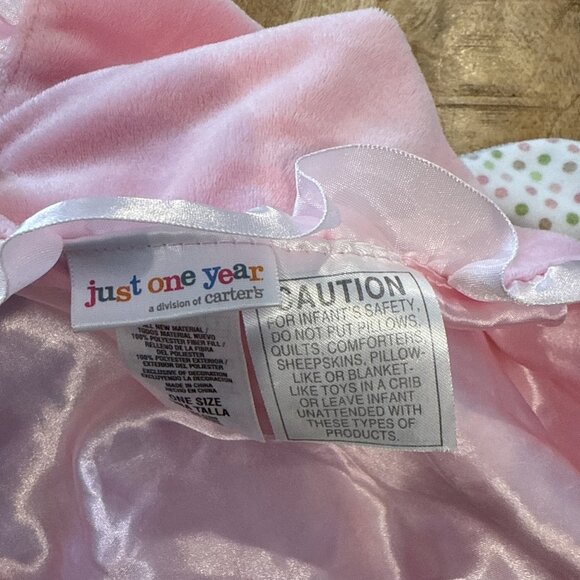 Bunny Pink Long Polka Dot Ear Flower Carters Just one Year Baby Security Blanket - Picture 6 of 7